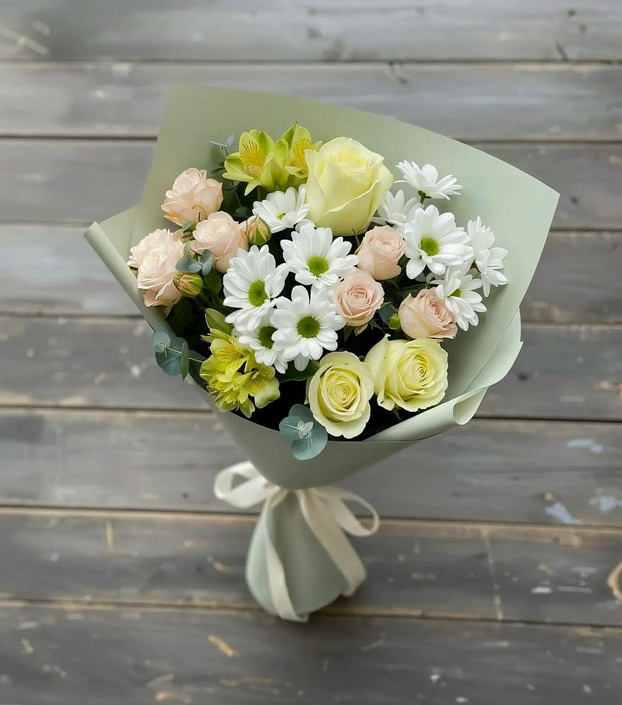 Букет цветов из: Альстромерии, Розы и Хризантемы в Бекешевской
