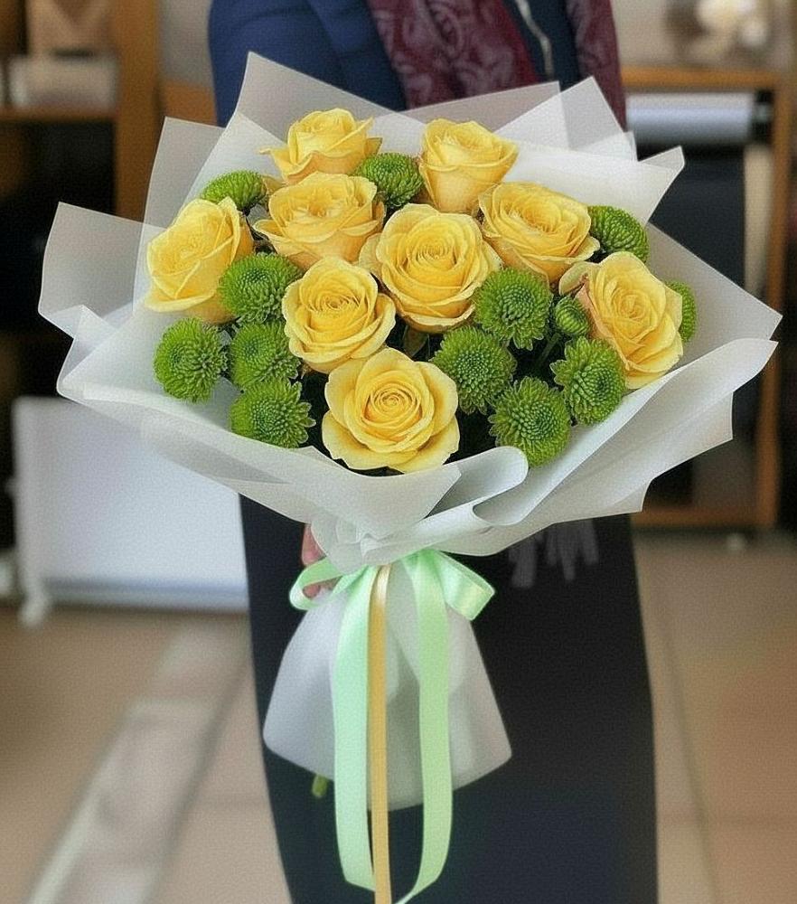 Букет цветов из: Хризантемы и Розы в Бекешевской