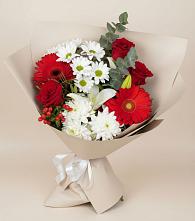 Букет цветов из:  Розы, Хризантемы, Герберы и Лилии в Бекешевской