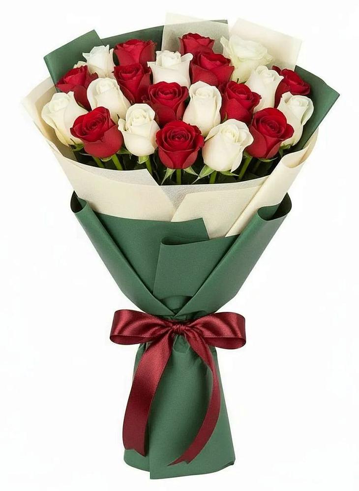 Букет Микс из красных и белых роз в Бекешевской