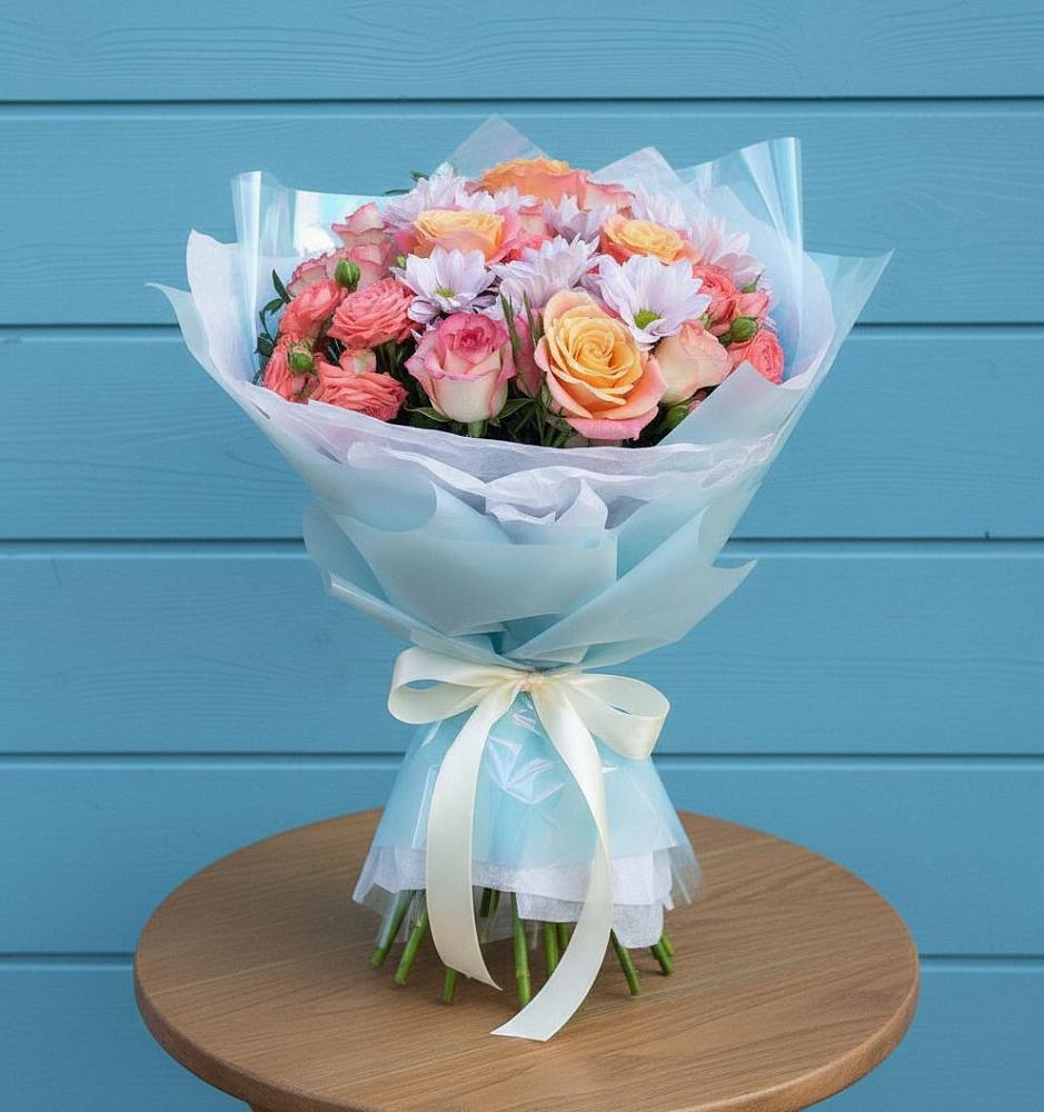 Букет цветов из: Хризантемы и Розы в Бекешевской