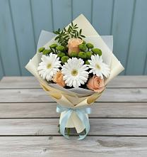 Букет цветов из:  Герберы, Розы и Хризантемы в Бекешевской